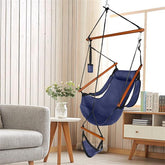 HAOYYE Outdoor Hanging Chair with Oxford Cloth Seat and Hardwood Support, Hammock Chair with Wooden Bar and Built-in Cup Holder, Portable Swing Chair for Patio Courtyard Balcony or Seaside Relaxation